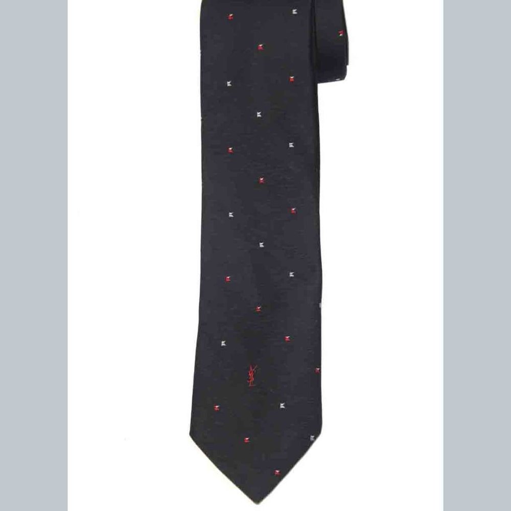 Vintage YSL Yves Saint Lauren Tie Black Red White Patterned 1970s Men's